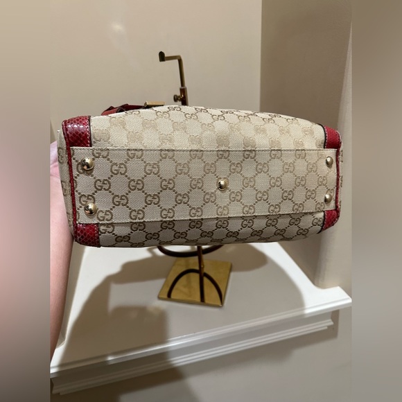 Gucci Canvas Beige/Red Python Trophy Tote - Picture 6 of 12